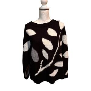 Vintage Raje Leaf Print Knit Sweater Black Gray Wool Blend Size 42/XL